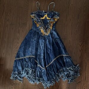 Elegant Blue Midi Dress with Yellow Accents